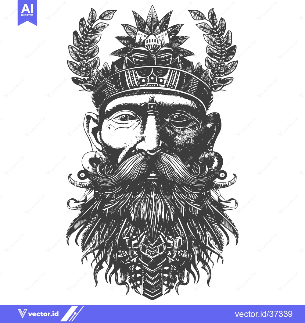 Premium Vector dari Detailed Illustration of a Man with a Large Feathered Beard and a Head