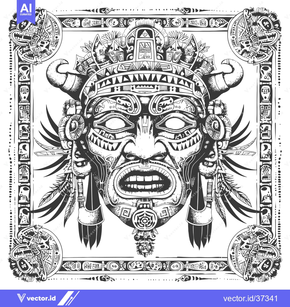 Premium Vector dari Detailed Illustration of a Mayan Deity with Intricate Designs and Feat
