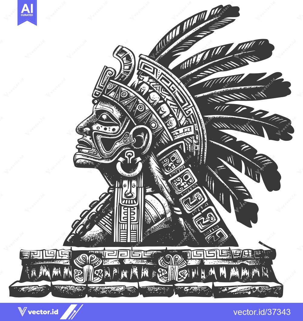 Premium Vector of Detailed Illustration of a Mayan Head with Feathers