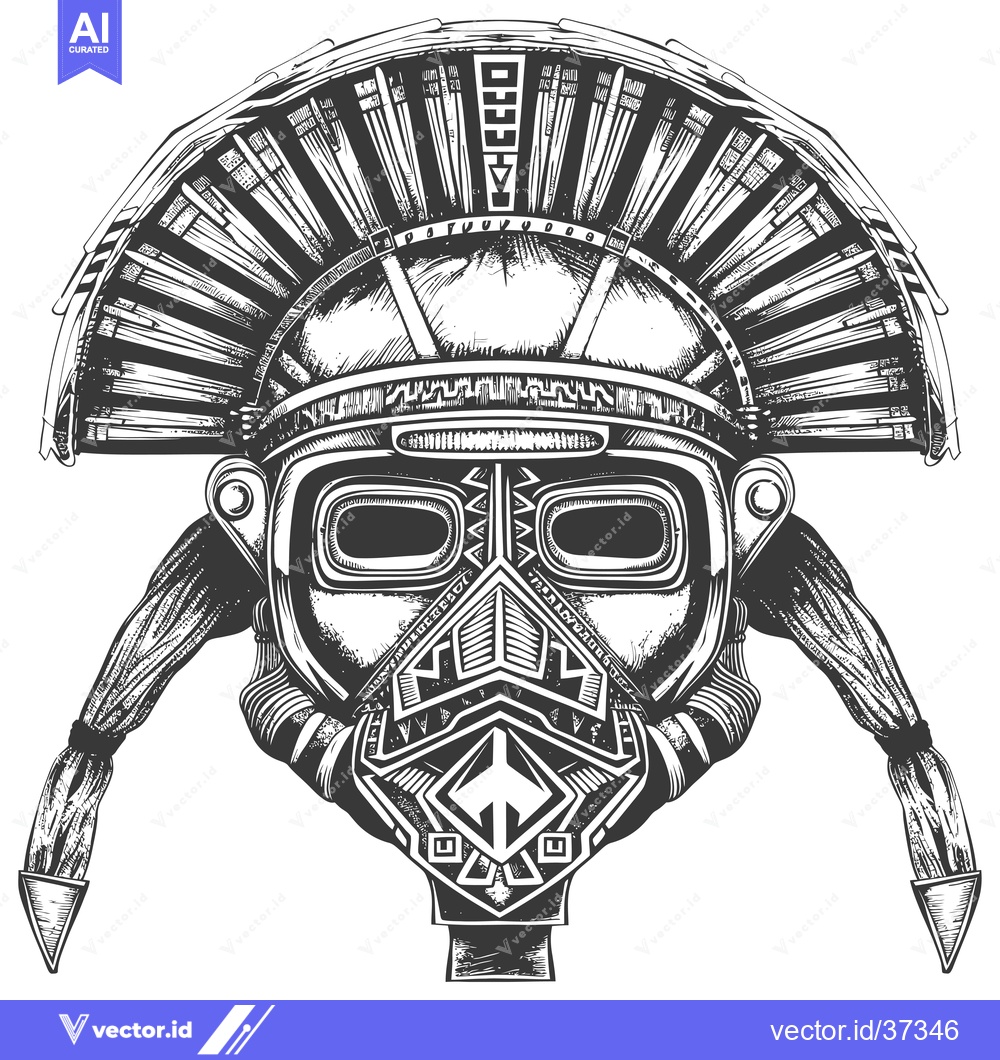Premium Vector dari Detailed Illustration of a Native American Warrior's Helmet with Feath