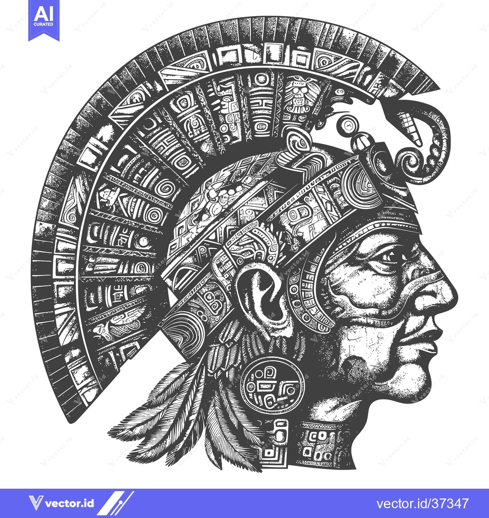 Premium Vector dari Detailed Illustration of an Aztec Warrior's Profile with Ornate Helmet