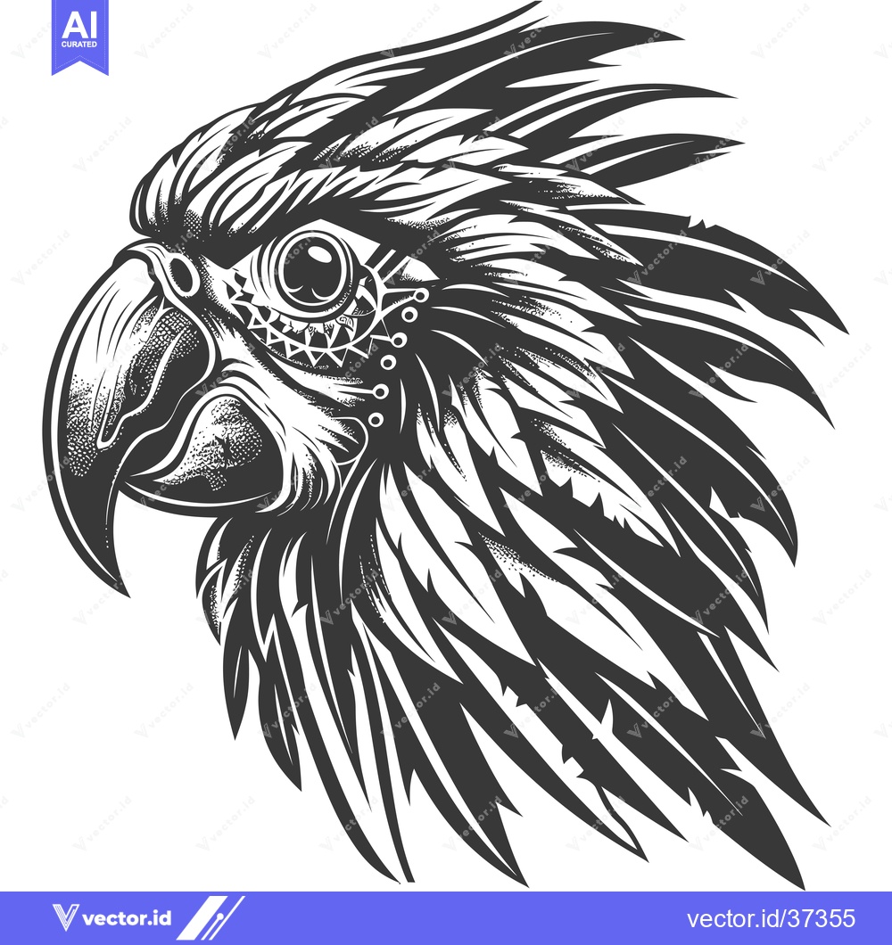Premium Vector dari Detailed Illustration of a Parrot's Head with Intricate Feathers