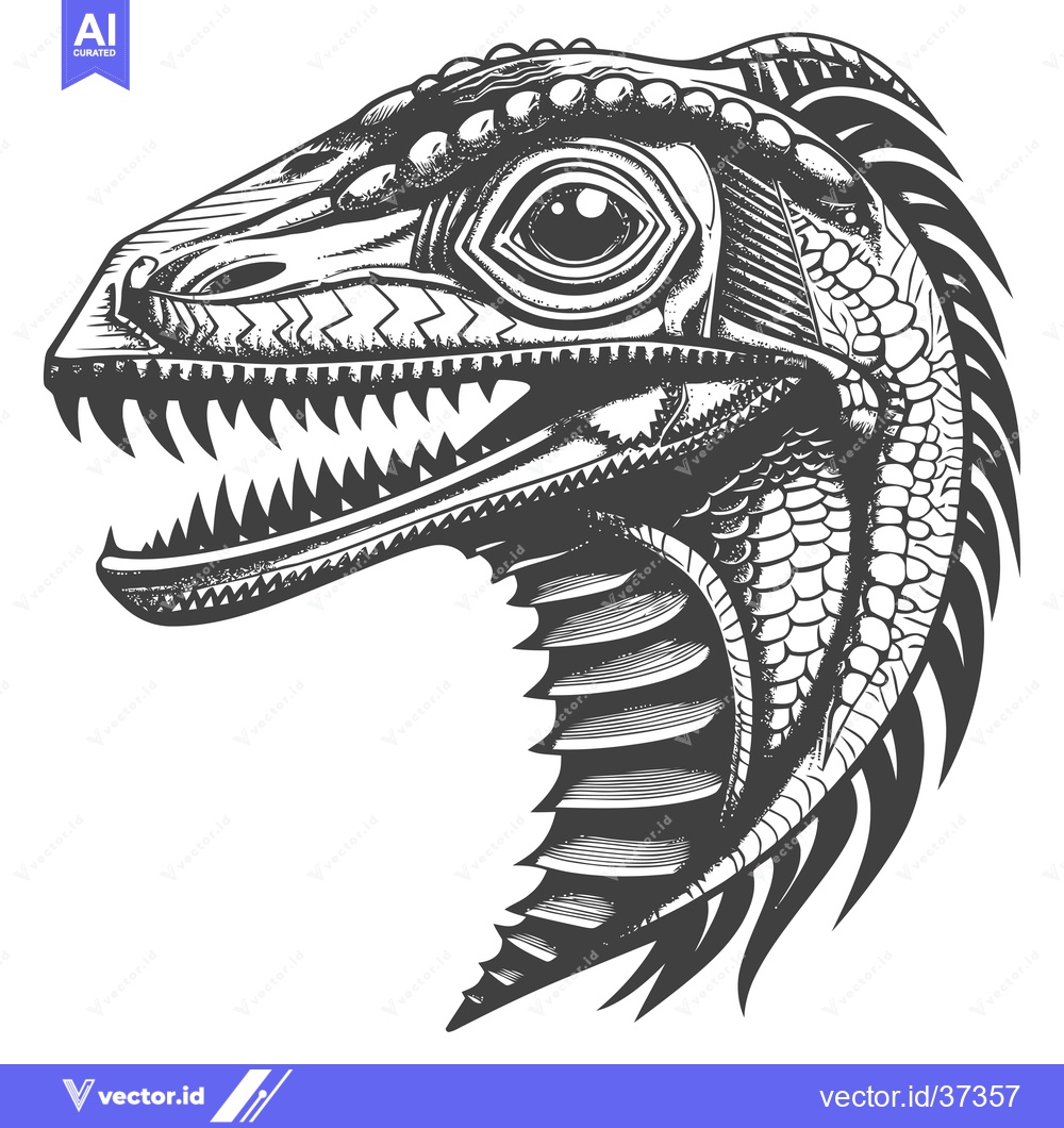 Premium Vector of Detailed Illustration of a Predator Dinosaur Head with Fangs