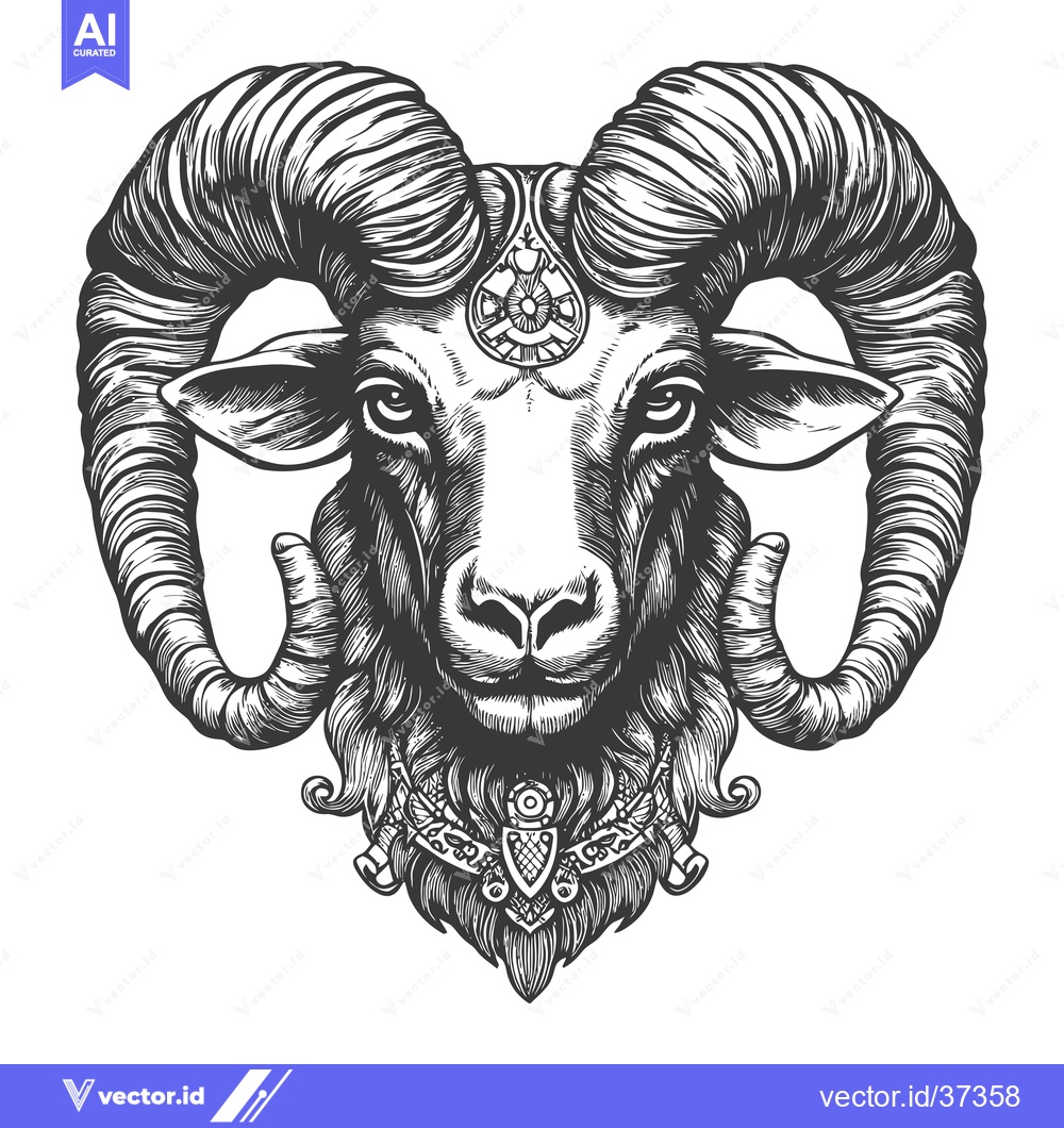 Premium Vector of Detailed Illustration of a Ram's Head with Ornate Accents