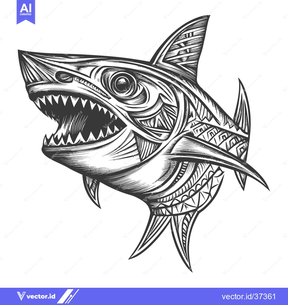 Premium Vector dari Detailed Illustration of a Shark with Geometric Pattern