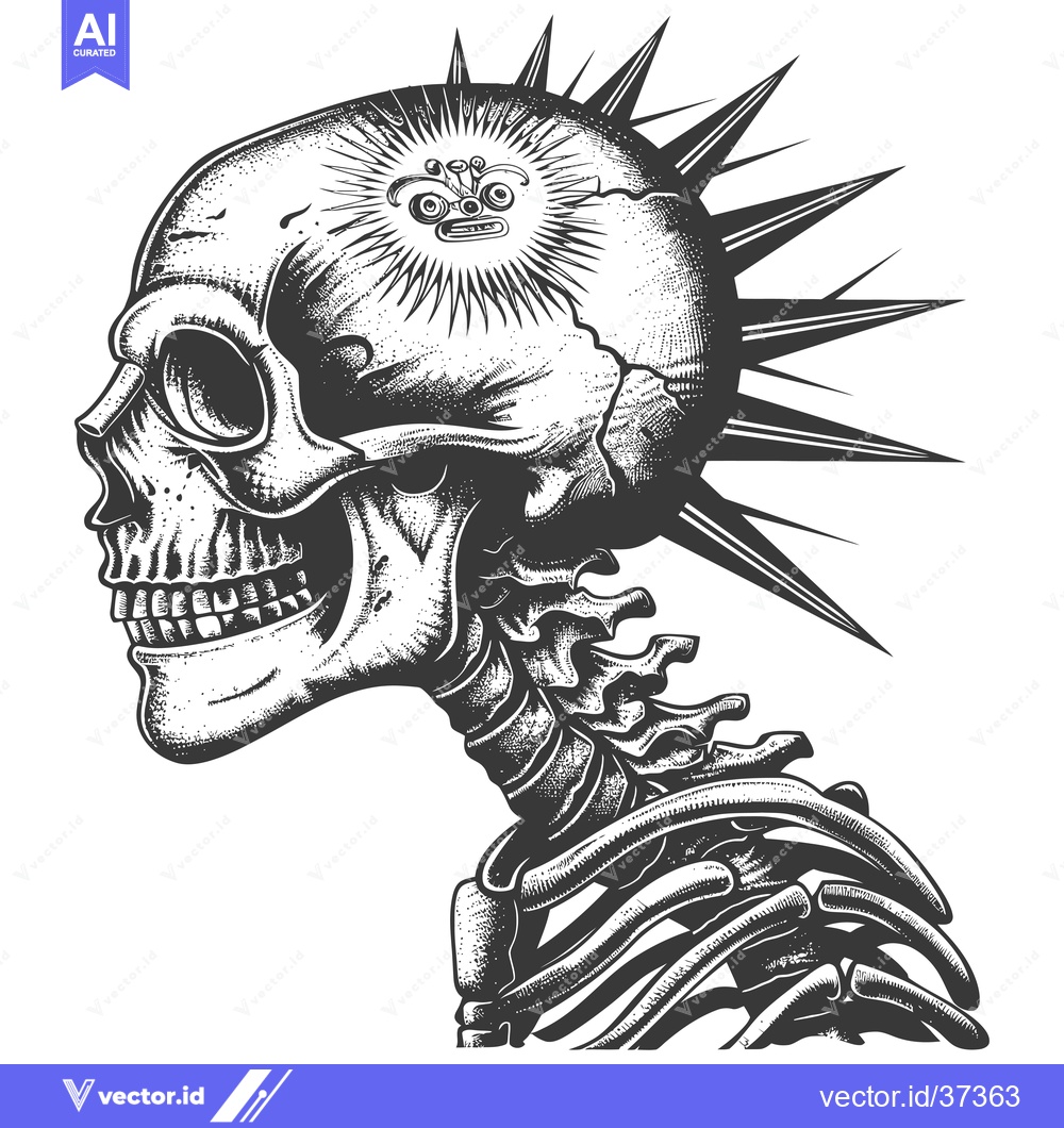 Premium Vector dari Detailed Illustration of a Skull with a Spiked Mohawk and a Face on th