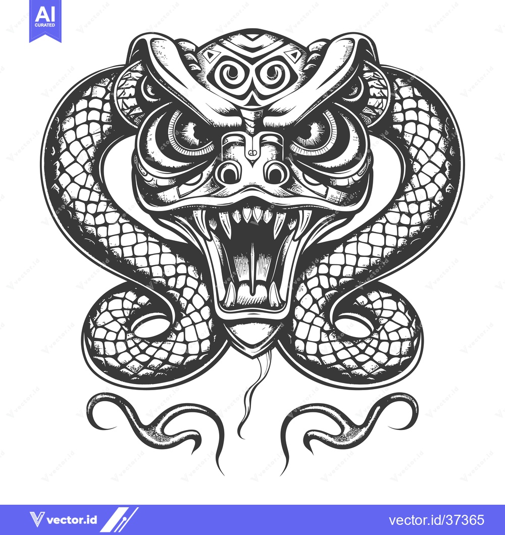 Premium Vector of Detailed Illustration of a Snake's Head with Fangs and Intricate Desig