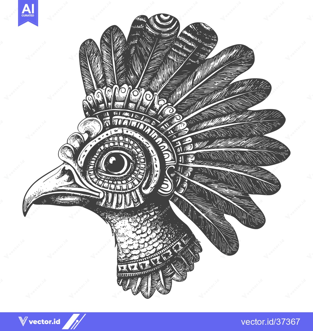 Premium Vector of Detailed Illustration of a Stylized Bird Head with Feathers and Orname