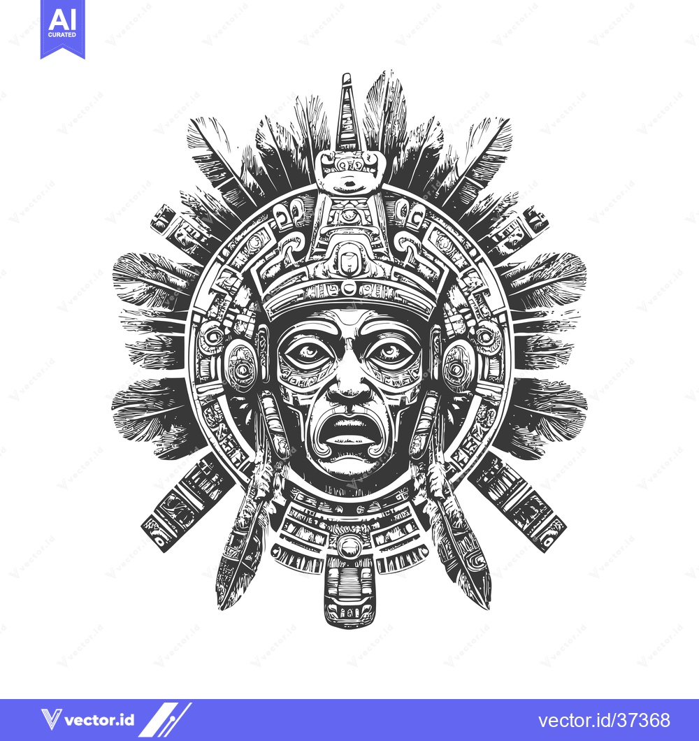 Premium Vector dari Detailed illustration of a stylized, feathered Aztec mask