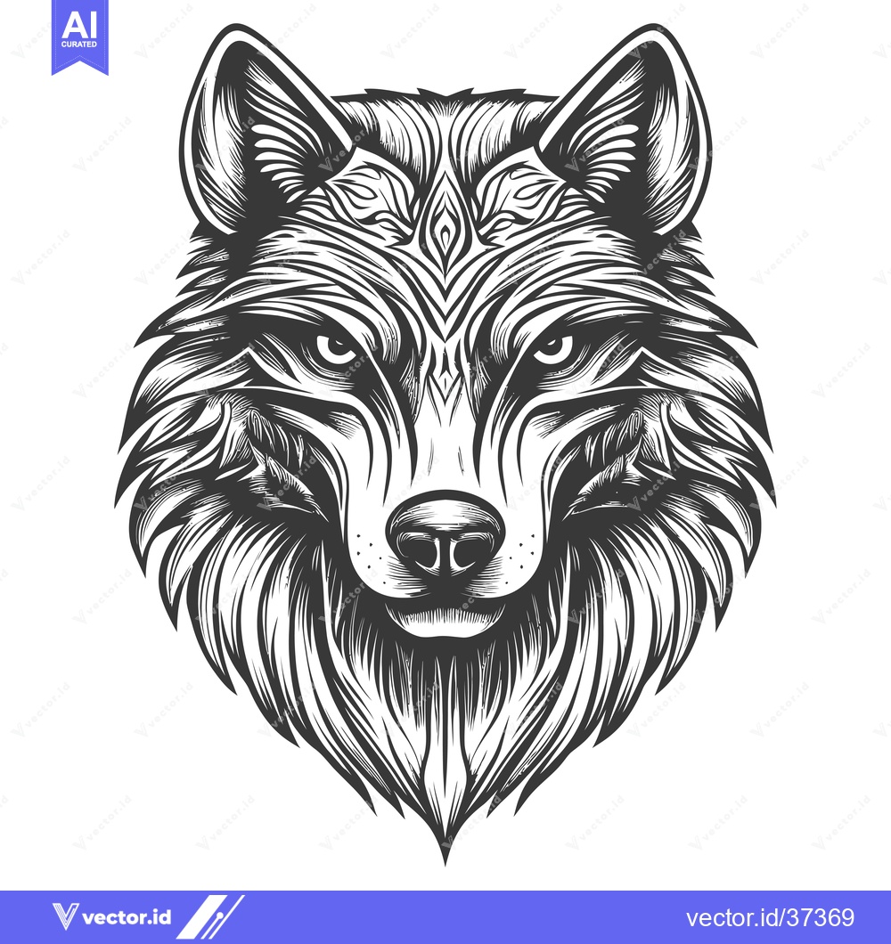 Premium Vector dari Detailed Illustration of a Wolf's Head in Black and White