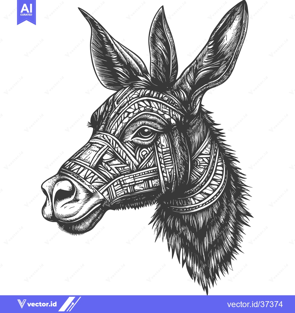 Premium Vector dari Detailed Ink Drawing of a Donkey's Head with Geometric Patterns