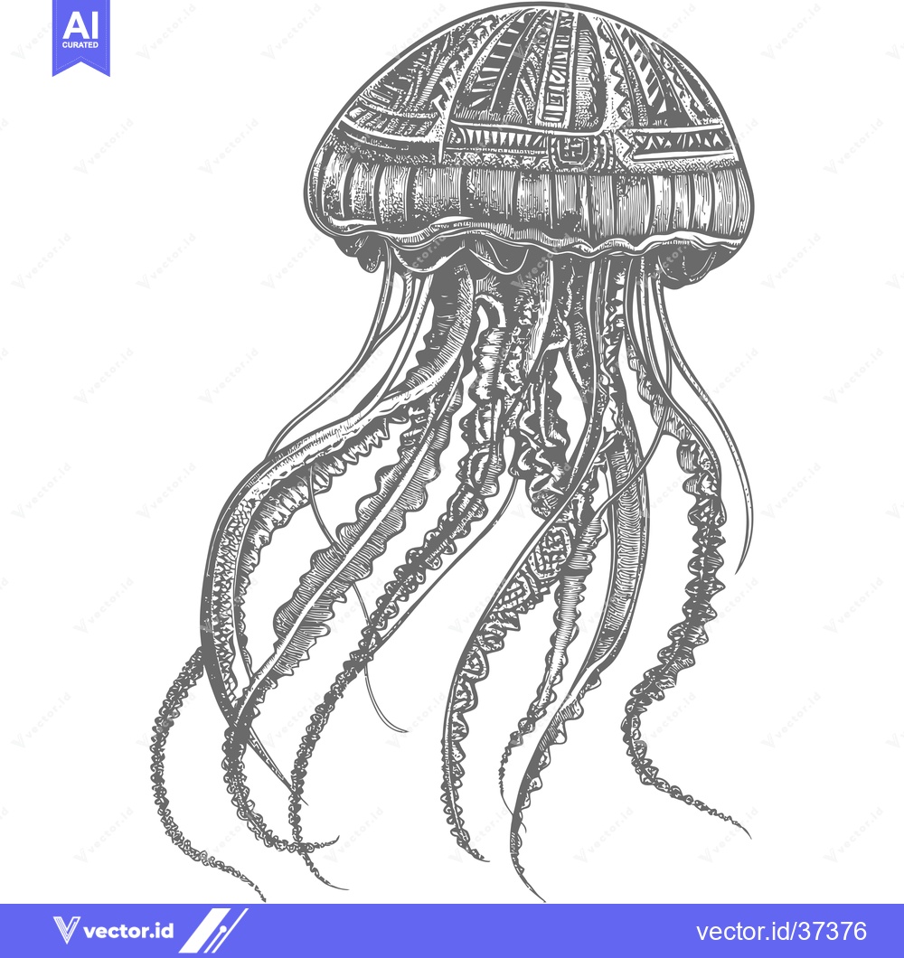 Premium Vector of Detailed Ink Illustration of a Jellyfish with Complex Tentacles