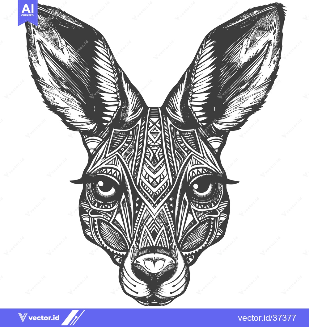Premium Vector dari Detailed Line Art Drawing of a Kangaroo's Face with Tribal Patterns