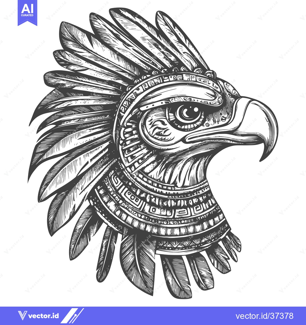 Premium Vector dari Detailed Line Art Drawing of an Eagle Head with Feathers and Ornamenta