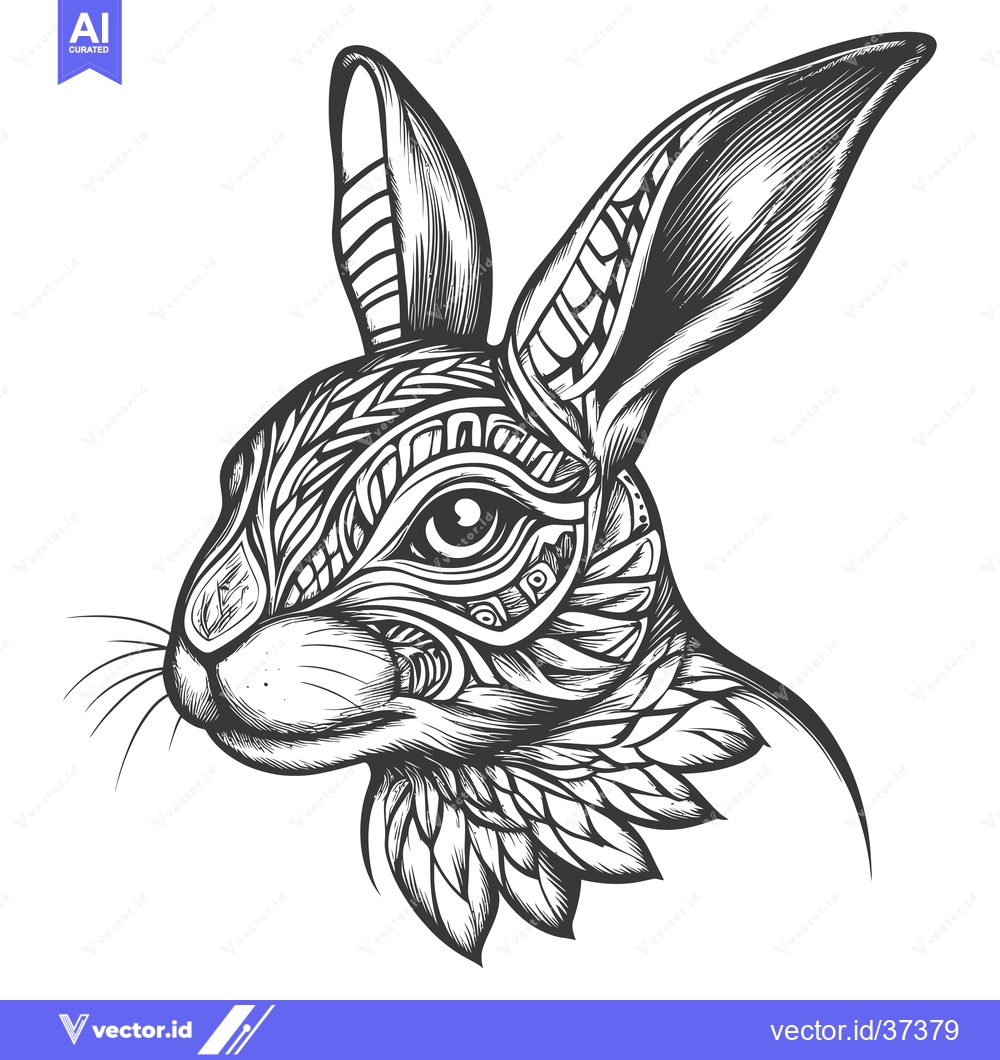 Premium Vector dari Detailed Line Art Drawing of a Rabbit's Head