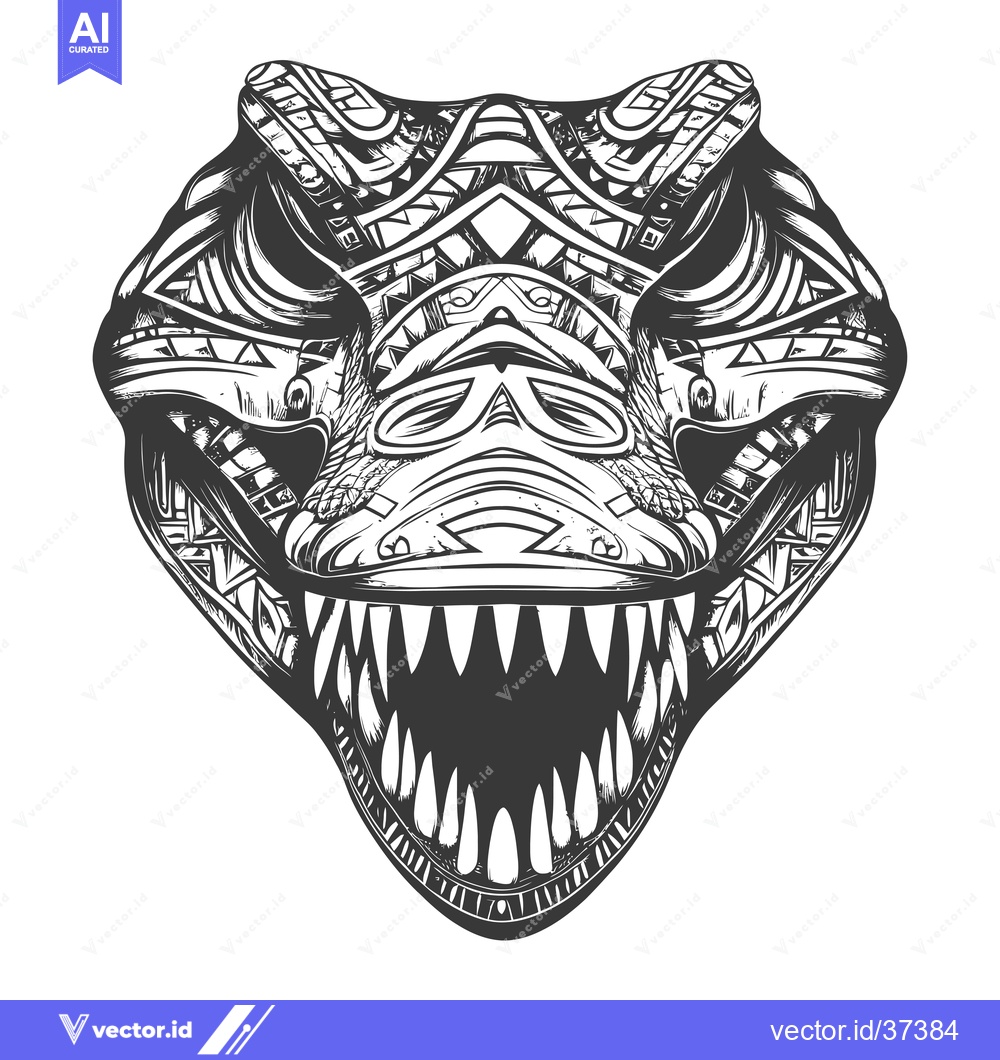 Premium Vector dari Detailed Line Art Illustration of a Crocodile's Head with a Geometric