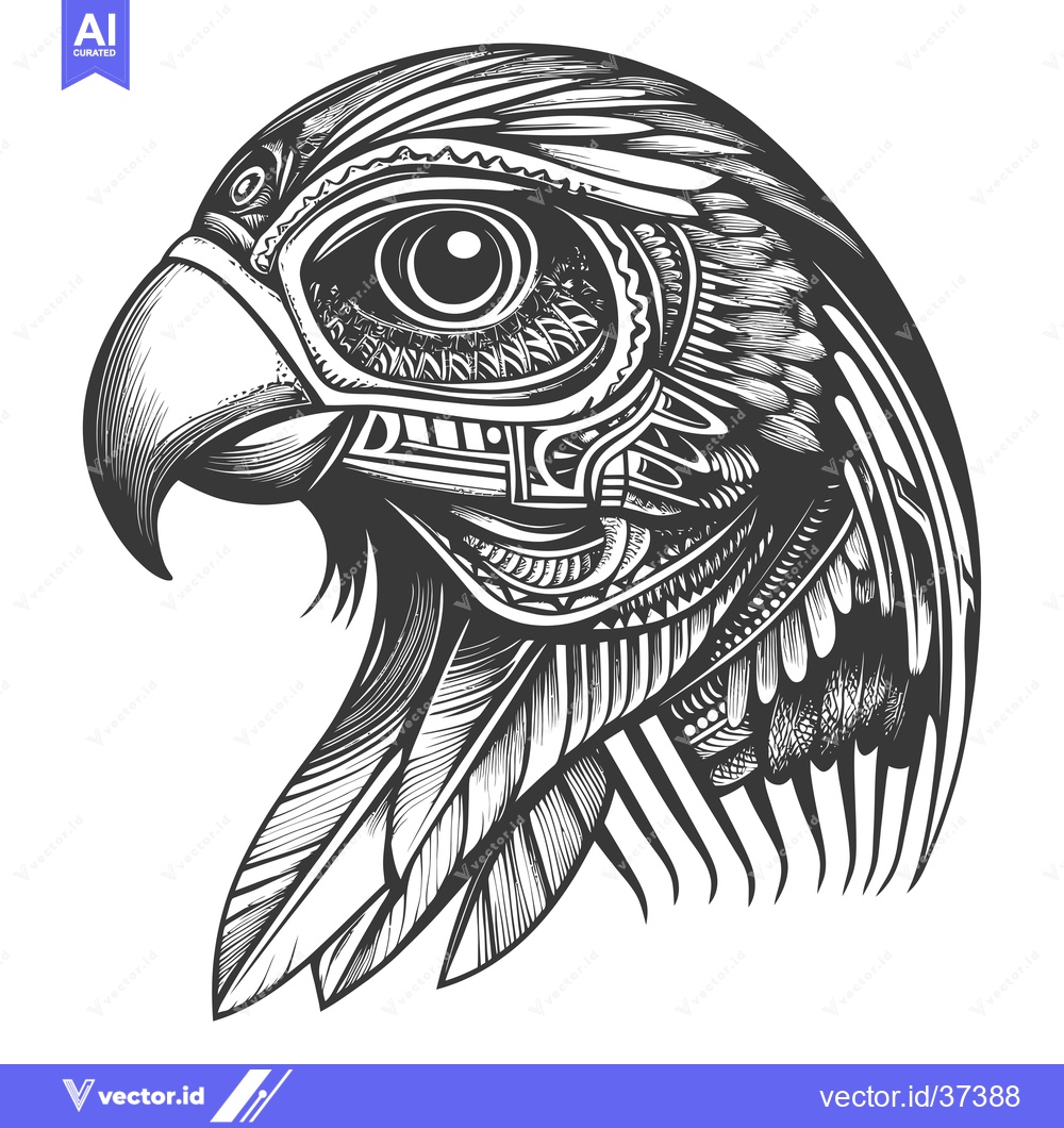 Premium Vector of Detailed Line Art Illustration of a Falcon's Head