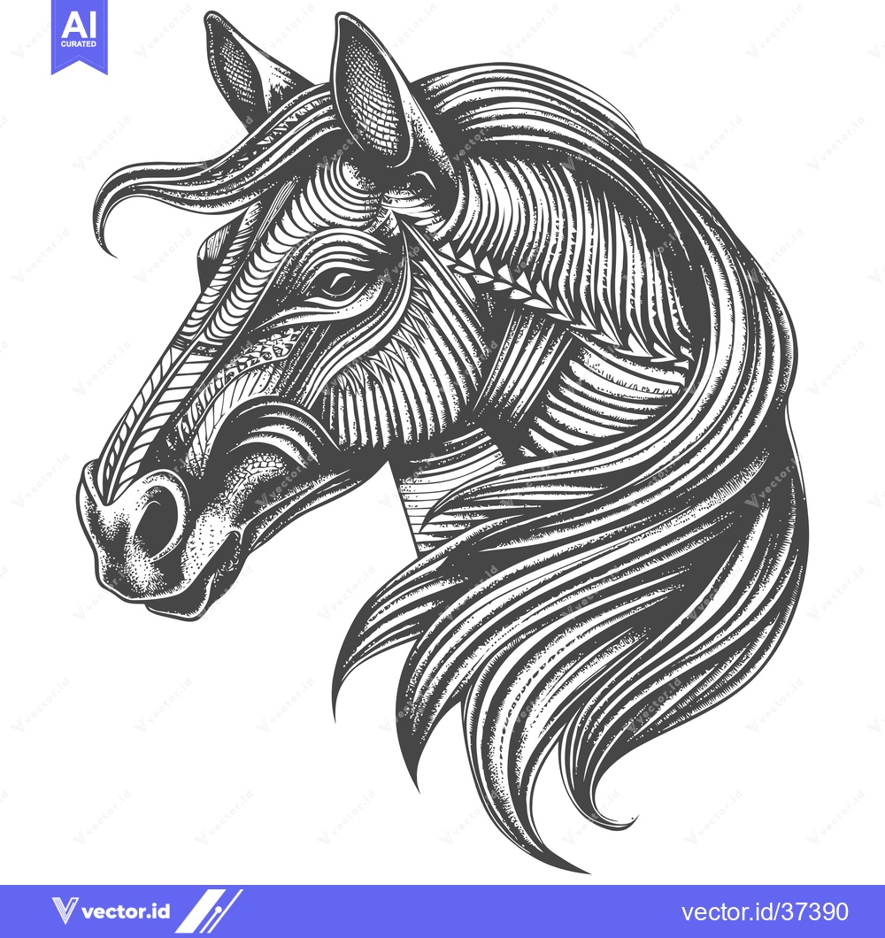 Premium Vector of Detailed Line Art Illustration of a Horse's Head