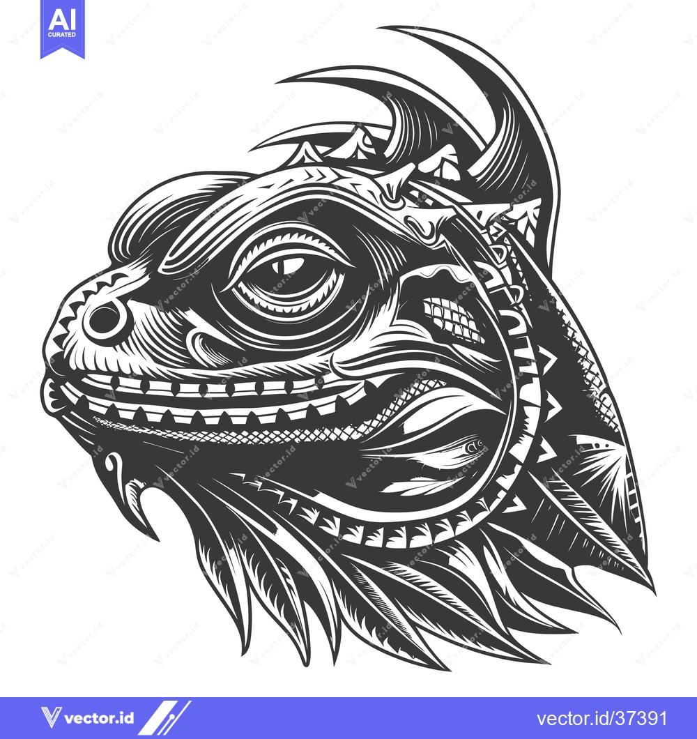 Premium Vector of Detailed Line Art Illustration of a Lizard Head