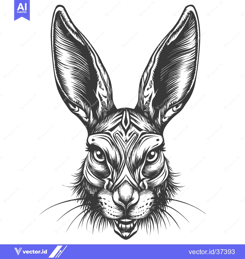 Premium Vector of Detailed Line Art Illustration of a Rabbit's Head with Large Ears