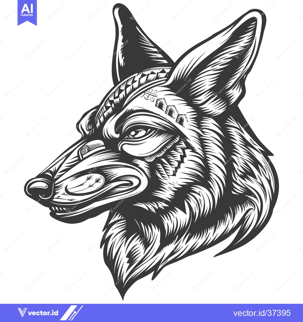 Premium Vector dari Detailed Line Art Illustration of a Wolf Head with Tribal Tattoo