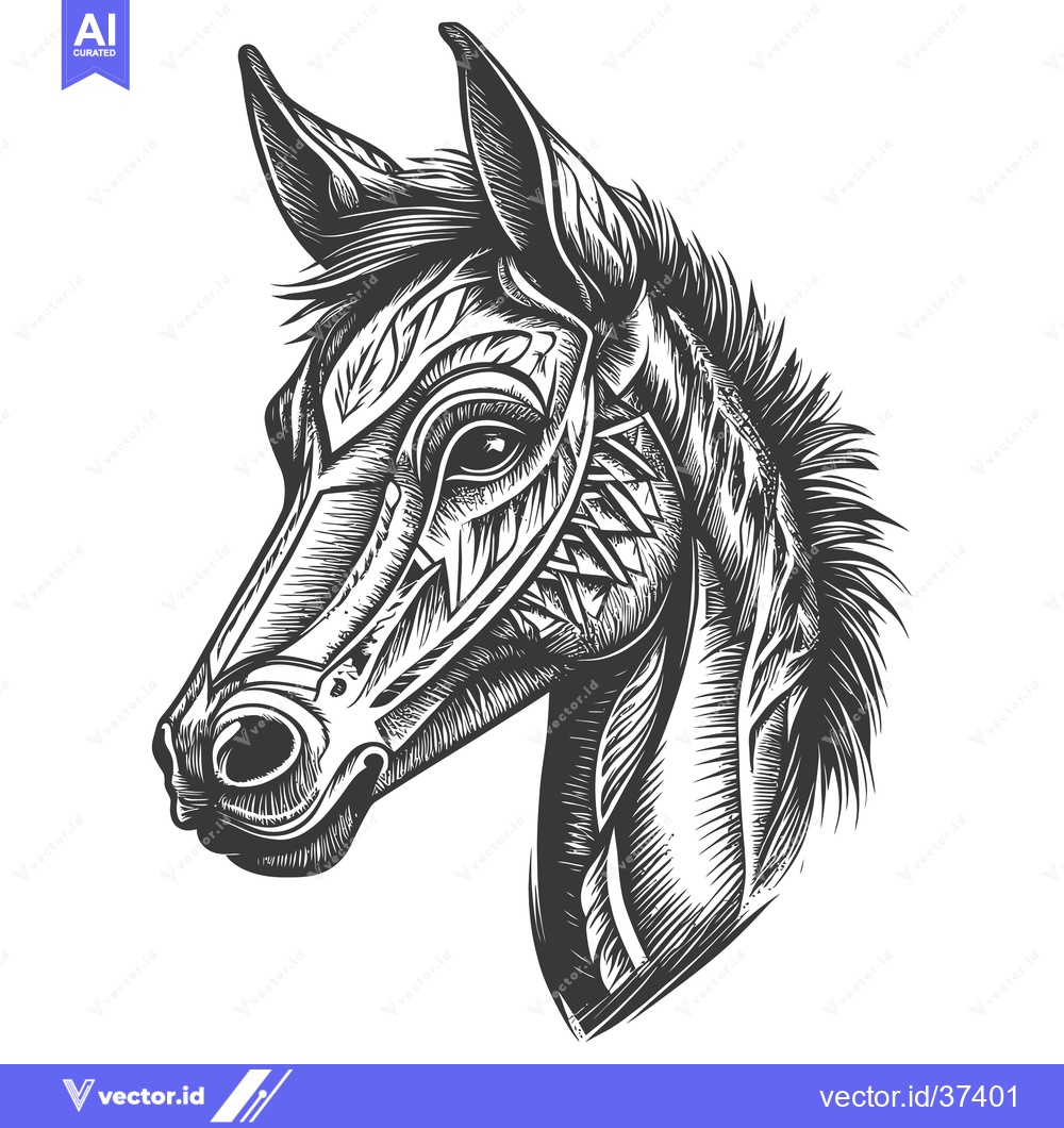 Premium Vector dari Detailed Line Art Portrait of a Horse's Head