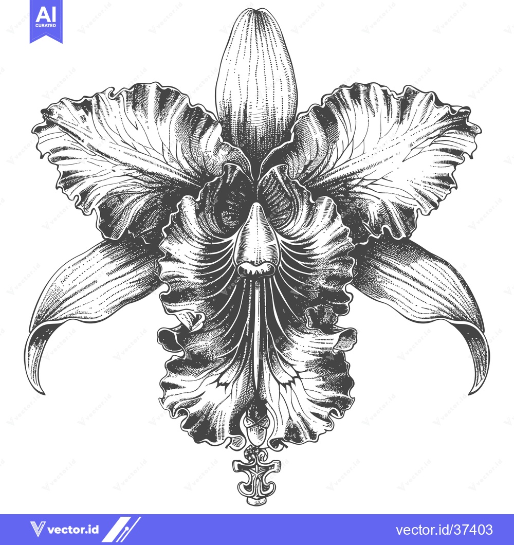 Premium Vector dari Detailed Line Drawing of an Orchid Flower