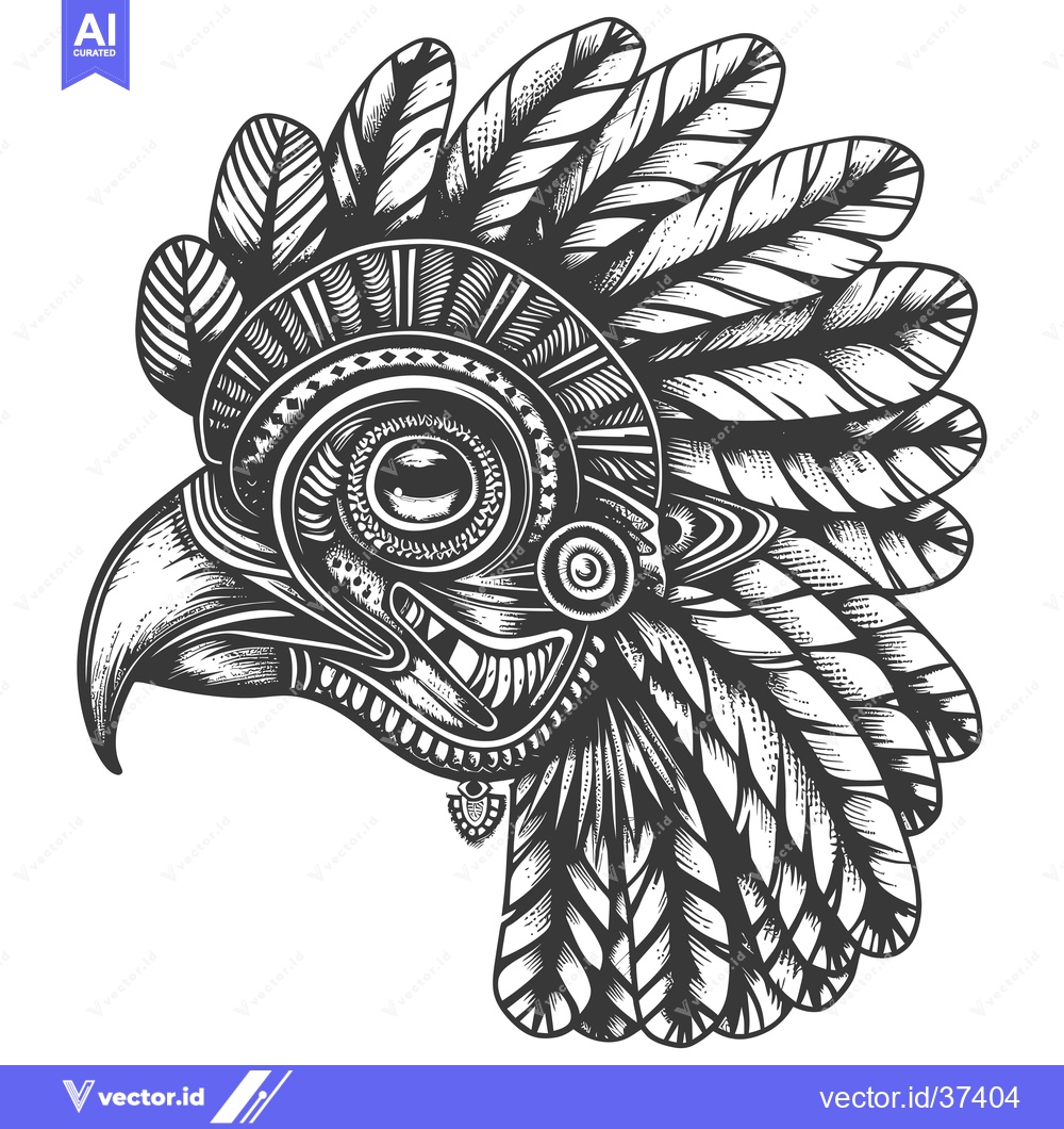 Premium Vector of Detailed Line Drawing of an Ornate Feathered Bird Head