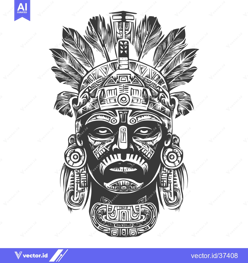 Premium Vector of Detailed Monochromatic Illustration of an Aztec Warrior Mask