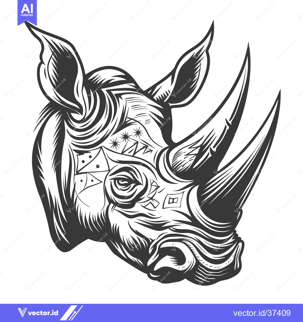 Premium Vector of Detailed Monochromatic Illustration of a Rhino Head with Geometric Pat