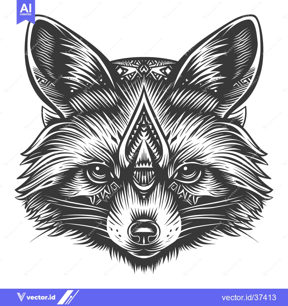 Premium Vector of Detailed Monochrome Illustration of a Fox Head with Geometric Patterns