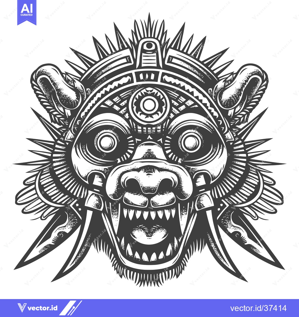 Premium Vector of Detailed Monochrome Illustration of an Aggressive Animalistic Face