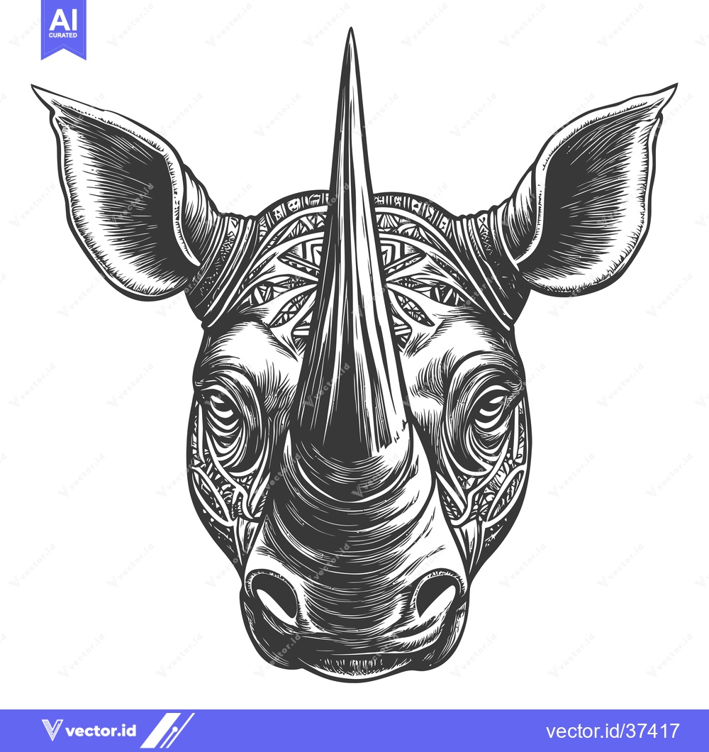 Premium Vector dari Detailed Monochrome Line Drawing of a Rhinoceros Head