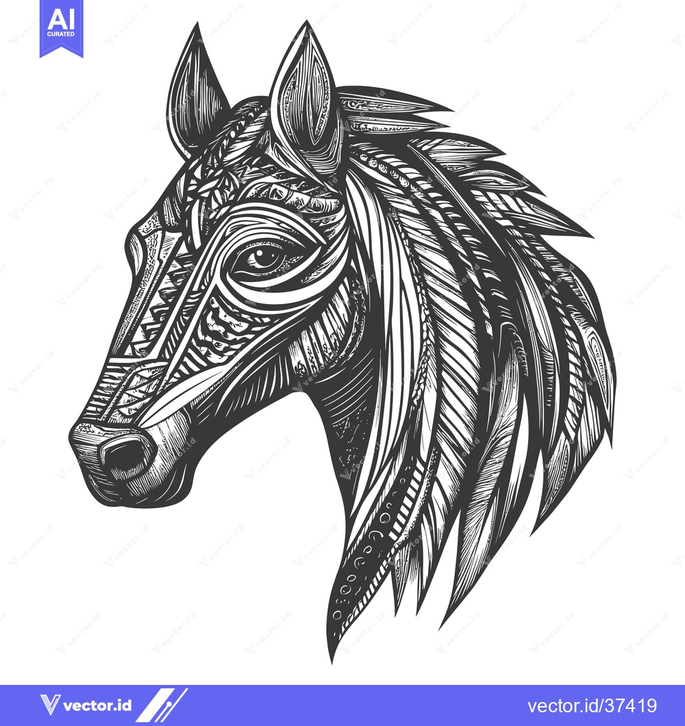 Premium Vector dari Detailed Ornamental Horse Head Illustration
