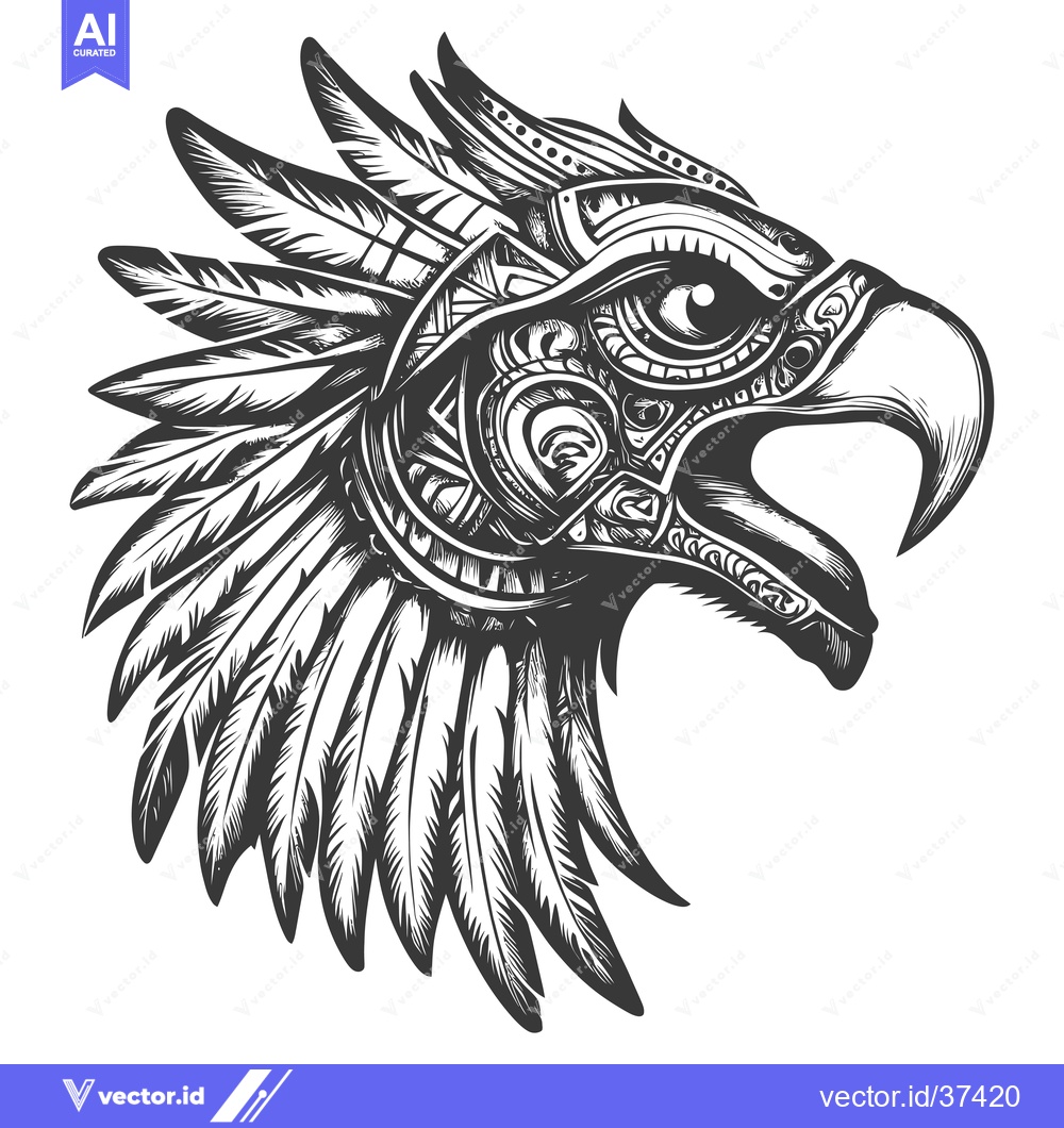 Premium Vector of Detailed Ornate Black and White Eagle Head with Feathers
