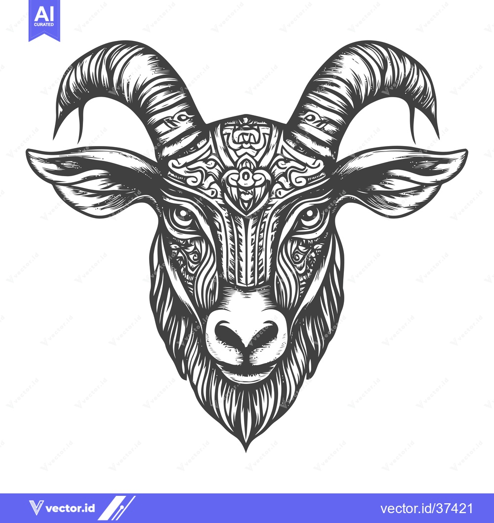 Premium Vector dari Detailed Ornate Illustration of a Goat's Head