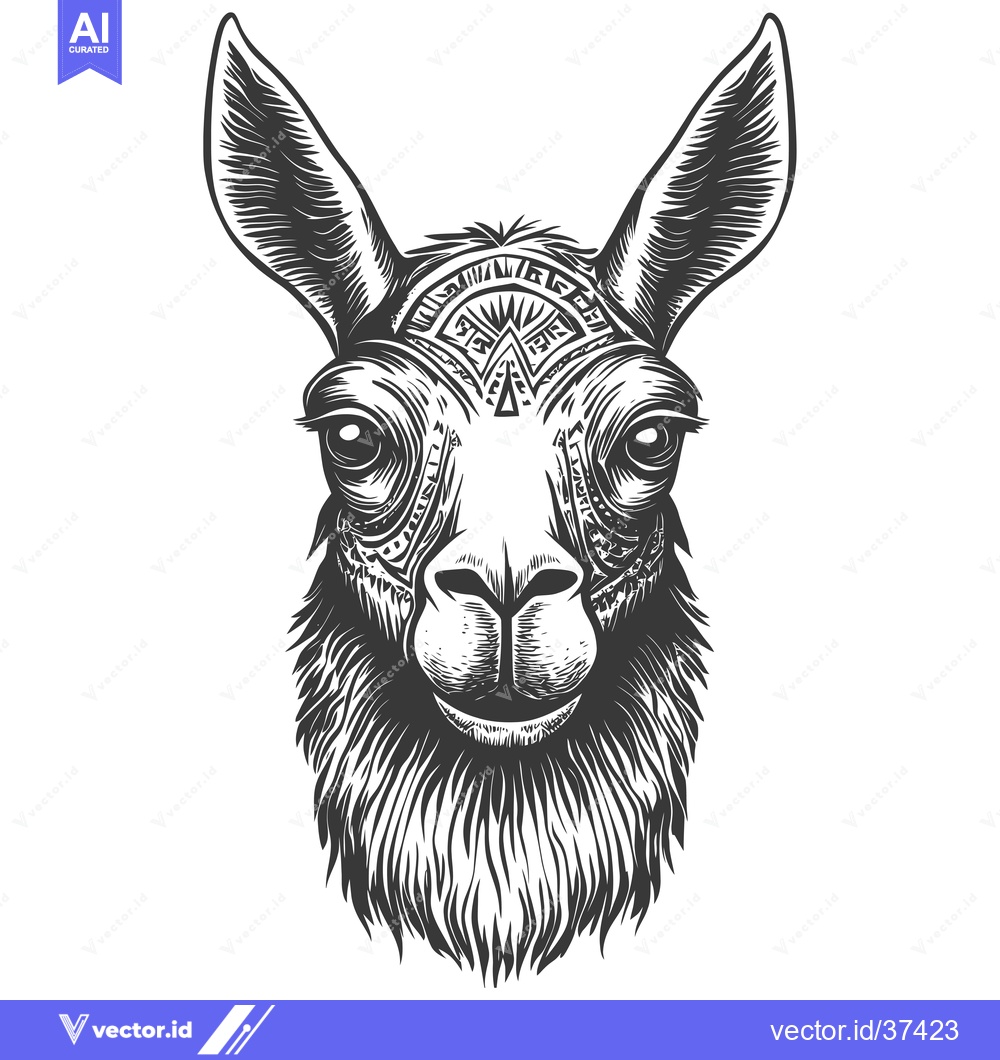 Premium Vector of Detailed Portrait of a Llama with Tribal Pattern on its Forehead