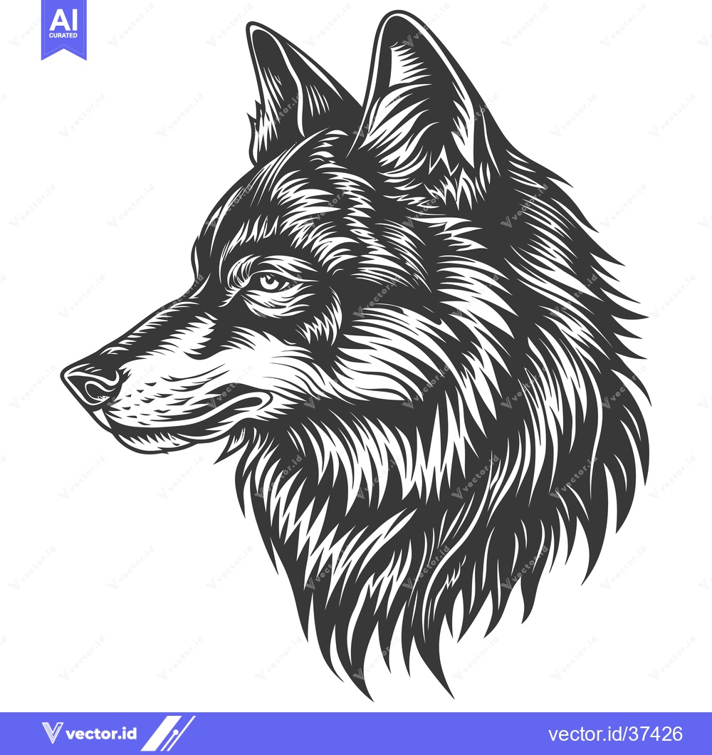Premium Vector of Detailed Vintage Monochrome Illustration of a Wolf Head