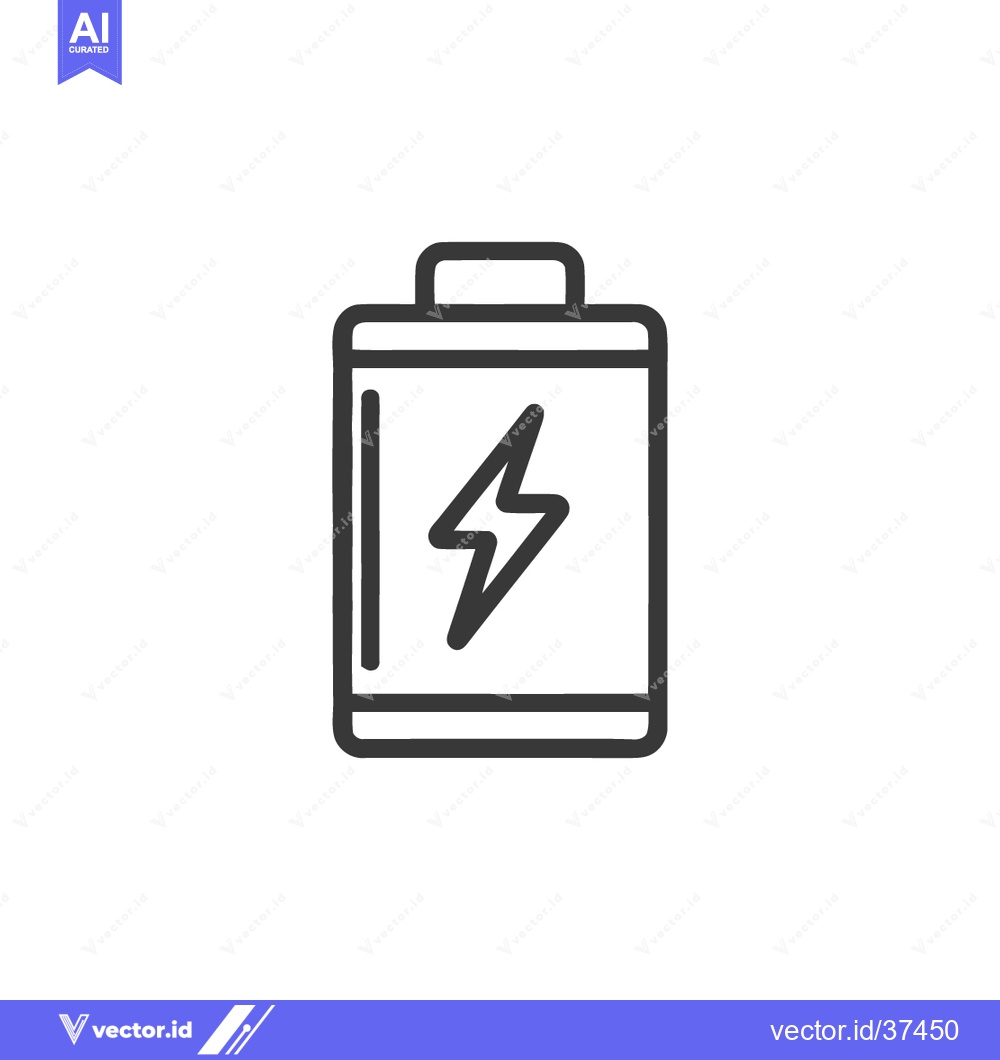 Premium Vector of Battery Icon with Lightning Bolt, Minimalist Line Art Symbol on White