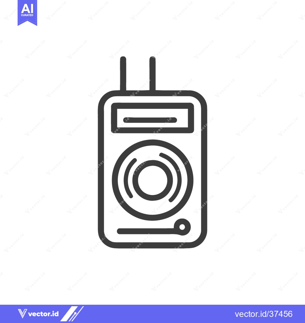 Premium Vector of Minimalist Line Art: Retro Radio Icon with Antenna and Speaker Detail