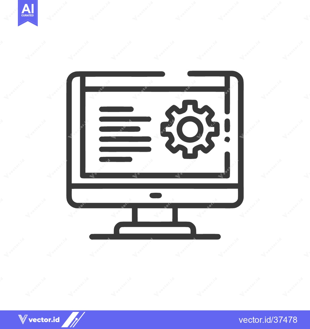 Premium Vector dari Computer Configuration Icon: Gear and Code on Screen, Outline Style