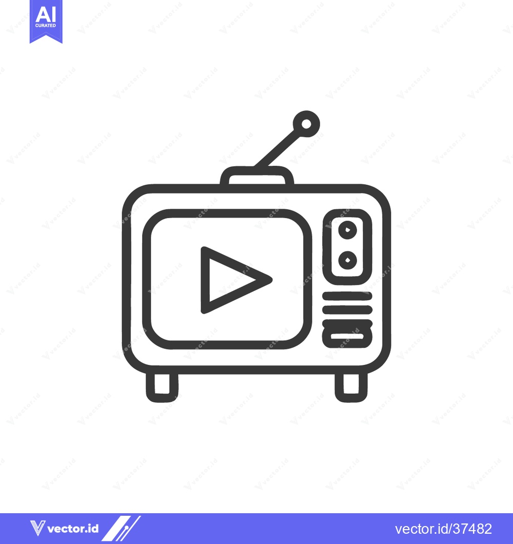 Premium Vector dari Retro Television Icon with Play Button, Antenna, and Buttons in Outlin