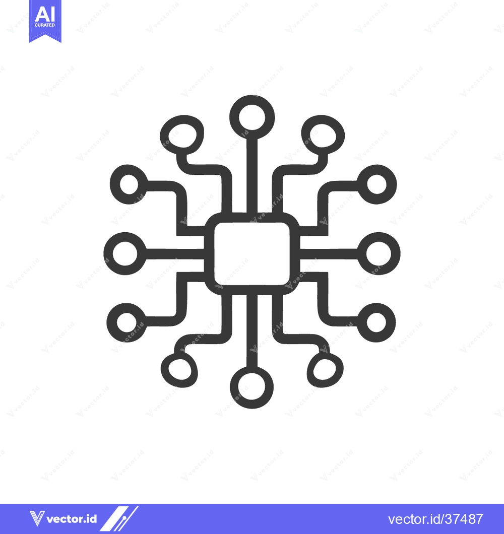 Premium Vector of Minimalist Circuit Board Icon: Central Square with Connected Nodes on