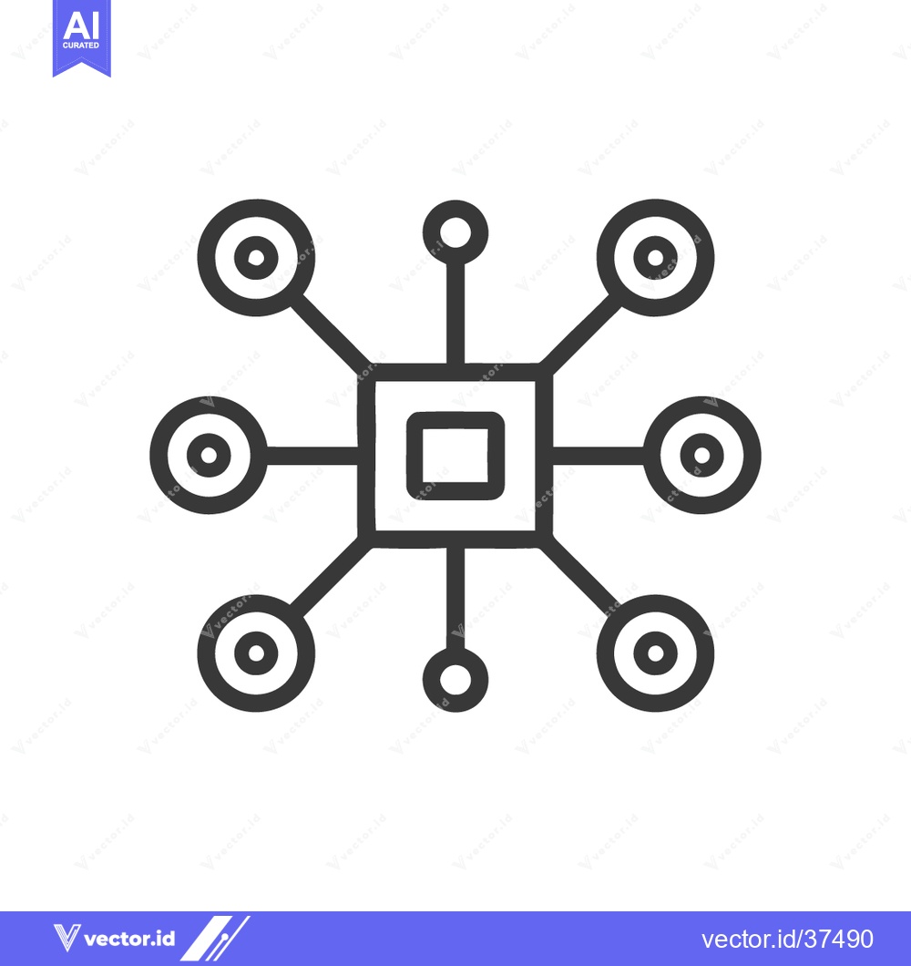 Premium Vector dari Centralized Network: Square Hub with Circular Nodes, Minimalist Line A