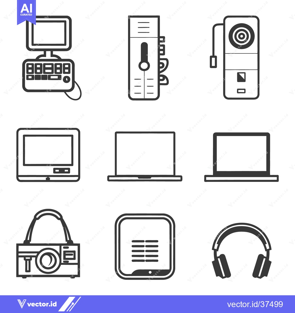 Premium Vector dari Simple black and white icons representing various electronic devices