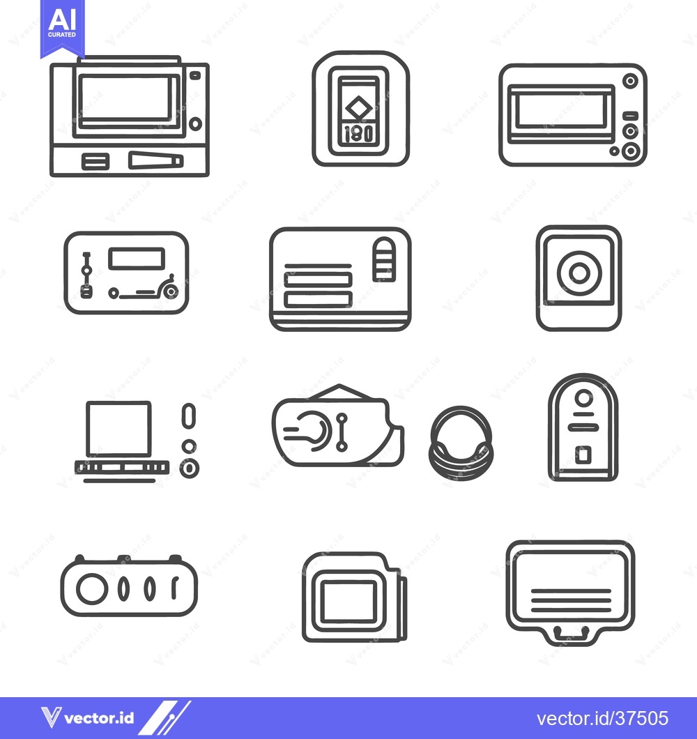 Premium Vector of Line drawings illustrating various electronic devices and components n