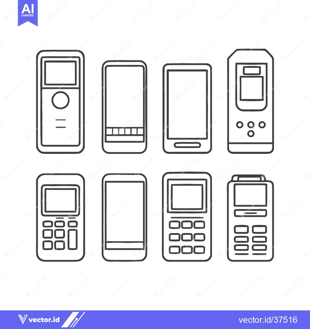 Premium Vector dari Minimalist Line Art: Collection of Mobile Phones and POS Devices