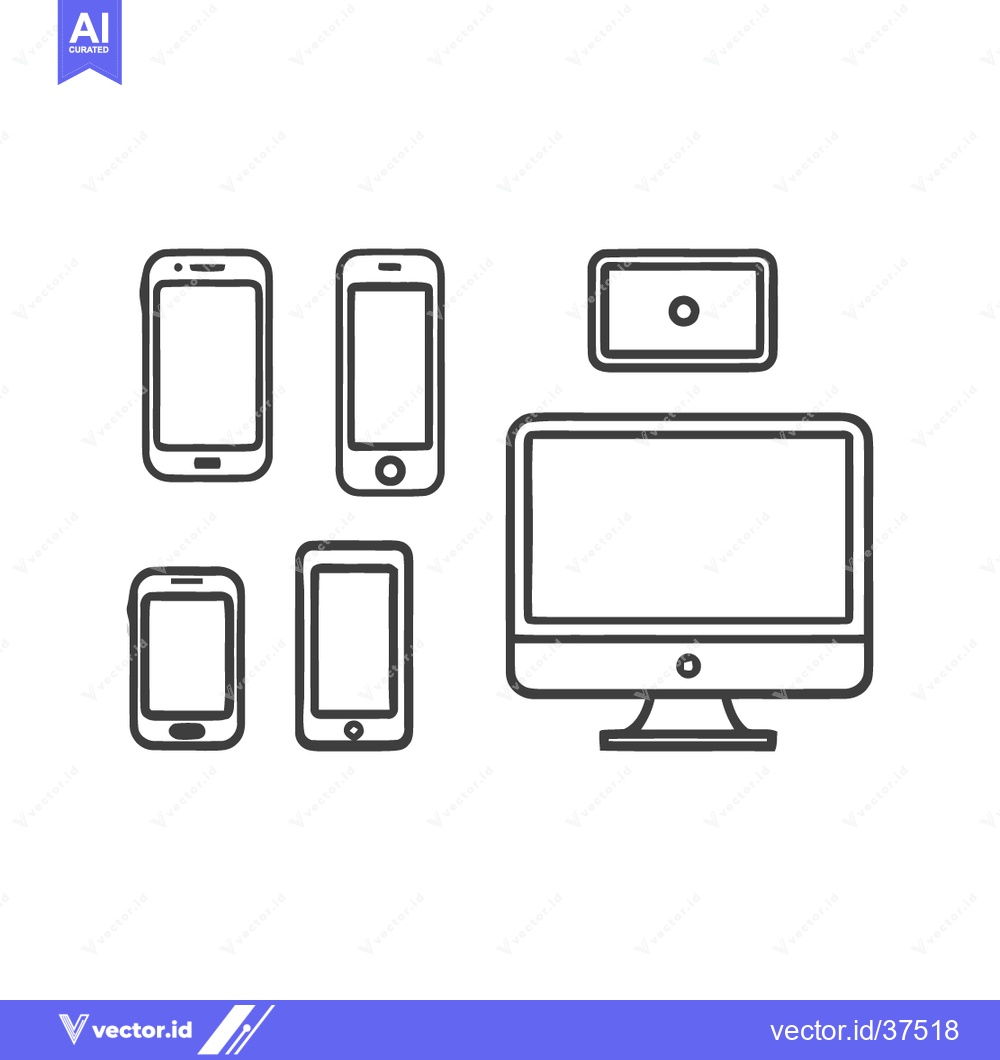 Premium Vector dari Minimalist Line Art: Assorted Mobile Devices and Desktop Computer Illu
