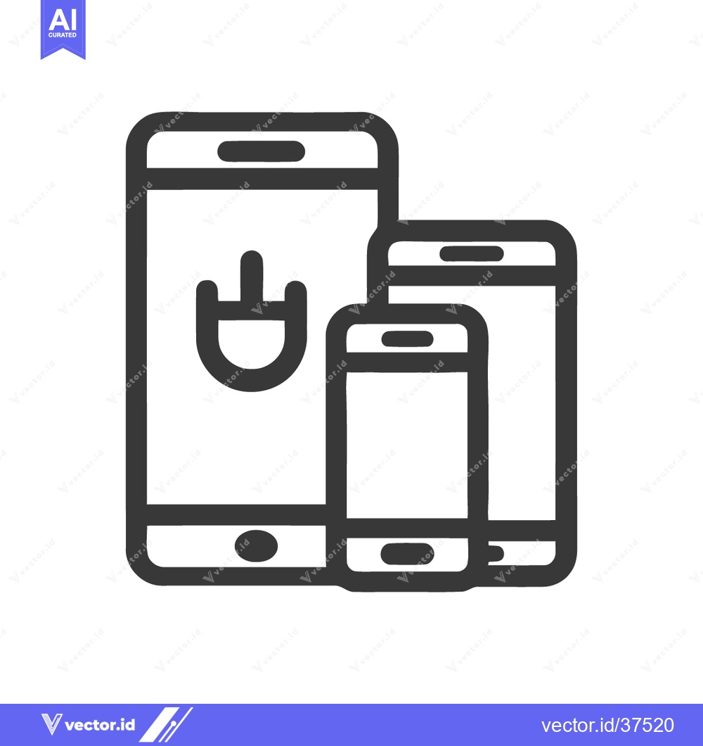 Premium Vector dari Three Smartphones Outline Icon with Charging Symbol on Main Screen