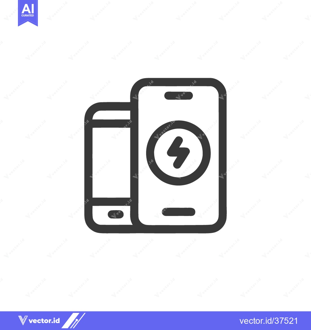 Premium Vector dari Wireless Charging Icon: Two Smartphones with Energy Symbol, Minimalist